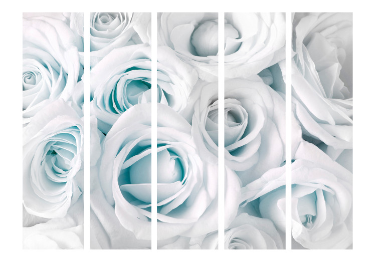 Folding Screen Satin Rose (Turquoise) II - white flowers with light blue detailing 133844 additionalImage 3