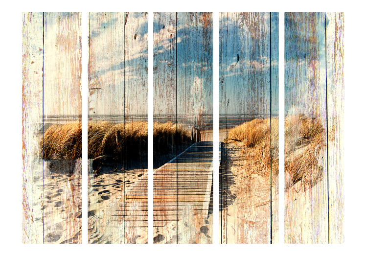 Room Divider Screen Wooden Beach II - seaside landscape on old wooden planks 133944 additionalImage 3