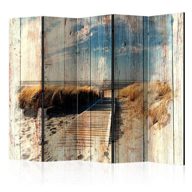 Room Divider Screen Wooden Beach II - seaside landscape on old wooden planks 133944