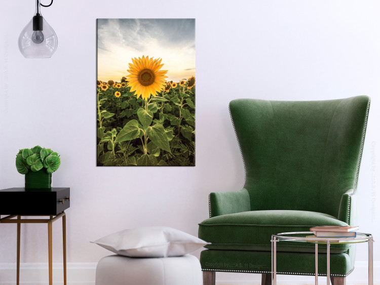 Canvas Art Print Sunflower Field (1-piece) Vertical - spring landscape of a meadow 135744 additionalImage 3