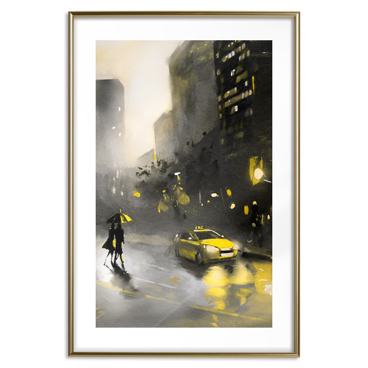 Poster City Glow - yellow car and people against a gloomy architectural backdrop 136044 additionalImage 12