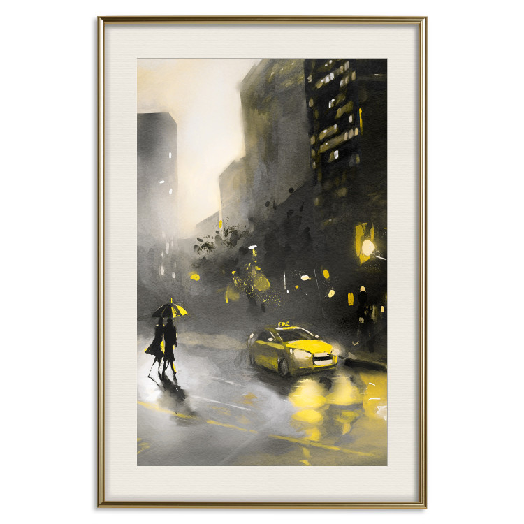 Poster City Glow - yellow car and people against a gloomy architectural backdrop 136044 additionalImage 26