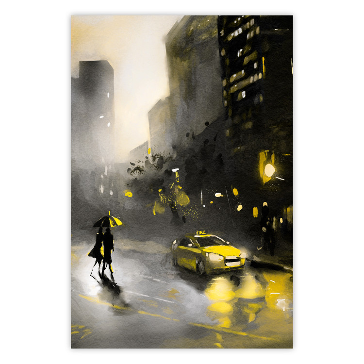 Poster City Glow - yellow car and people against a gloomy architectural backdrop 136044