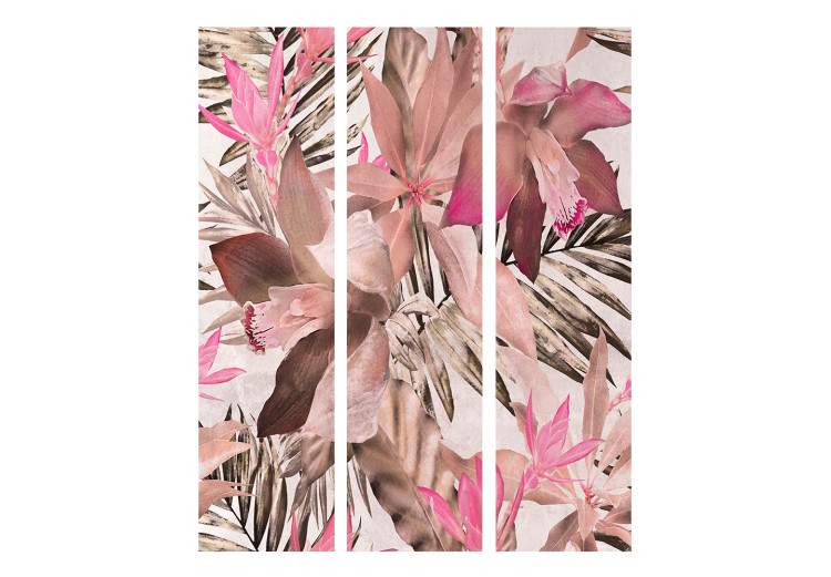 Folding Screen Blooming Jungle (3-piece) - Pattern in colorful flowers on light background 136144 additionalImage 3