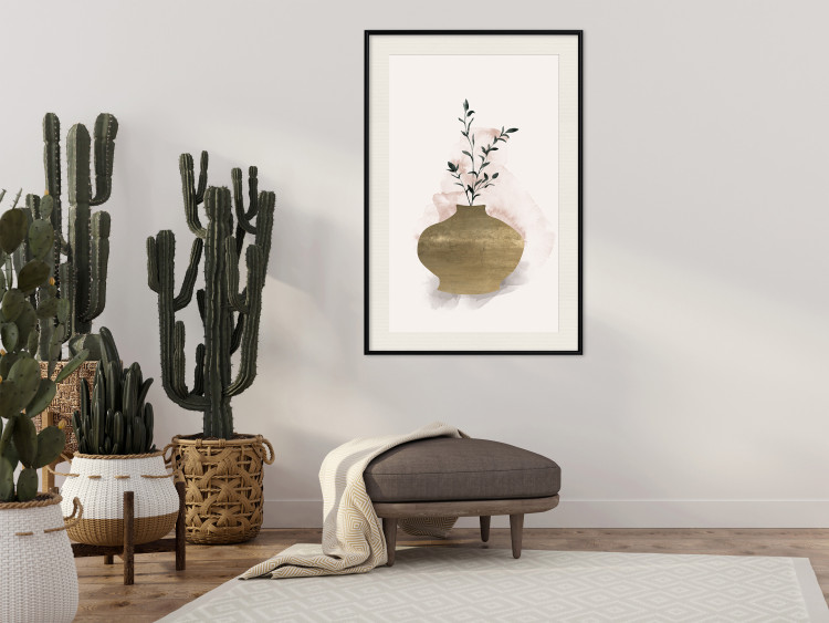 Wall Poster Golden Vase - a simple composition with green foliage in a vase on a beige background 136544 additionalImage 15