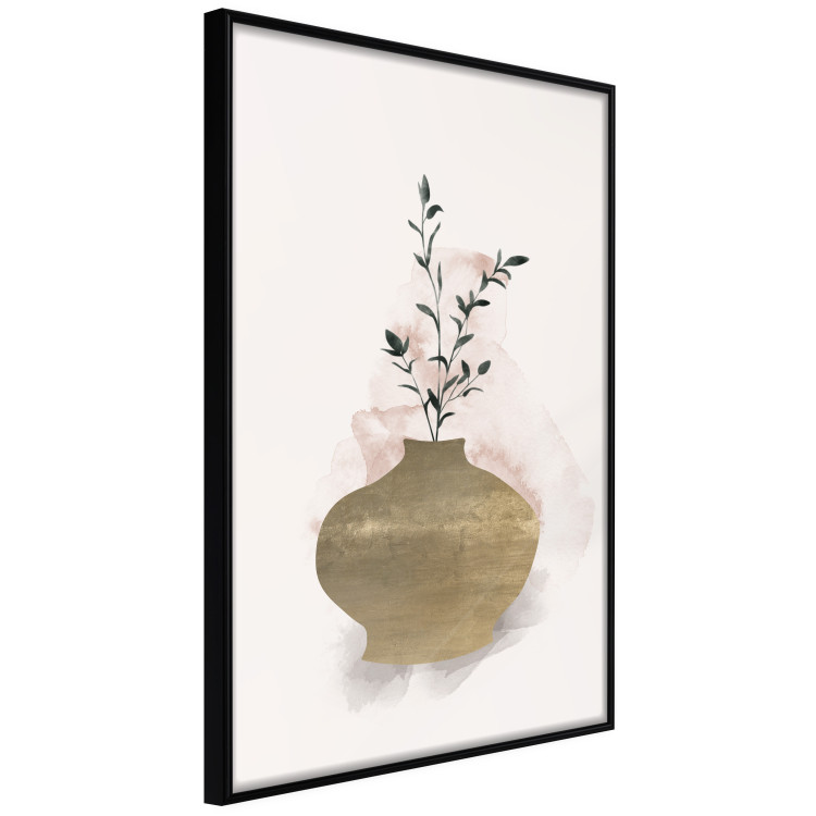 Wall Poster Golden Vase - a simple composition with green foliage in a vase on a beige background 136544 additionalImage 2