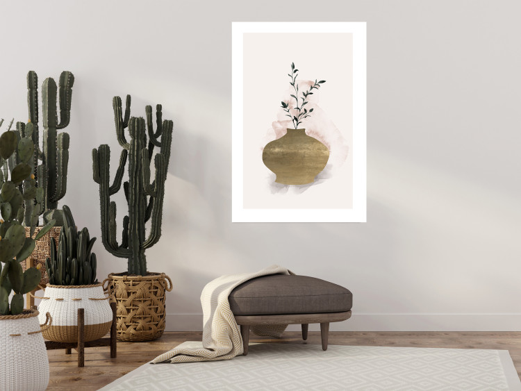 Wall Poster Golden Vase - a simple composition with green foliage in a vase on a beige background 136544 additionalImage 19