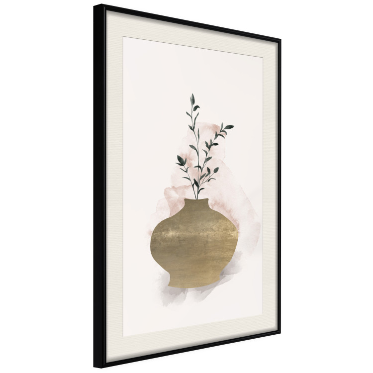 Wall Poster Golden Vase - a simple composition with green foliage in a vase on a beige background 136544 additionalImage 23