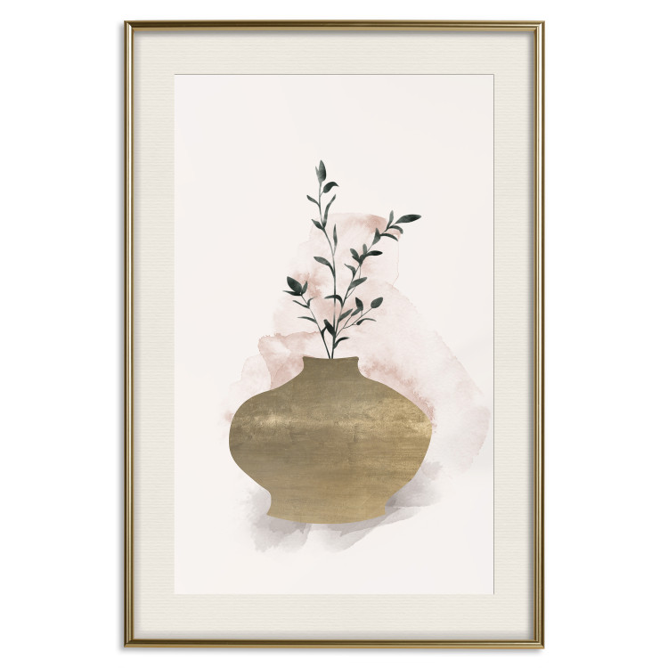 Wall Poster Golden Vase - a simple composition with green foliage in a vase on a beige background 136544 additionalImage 11