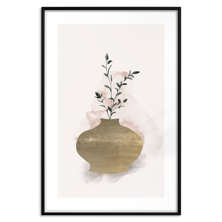 Wall Poster Golden Vase - a simple composition with green foliage in a vase on a beige background 136544 additionalImage 27