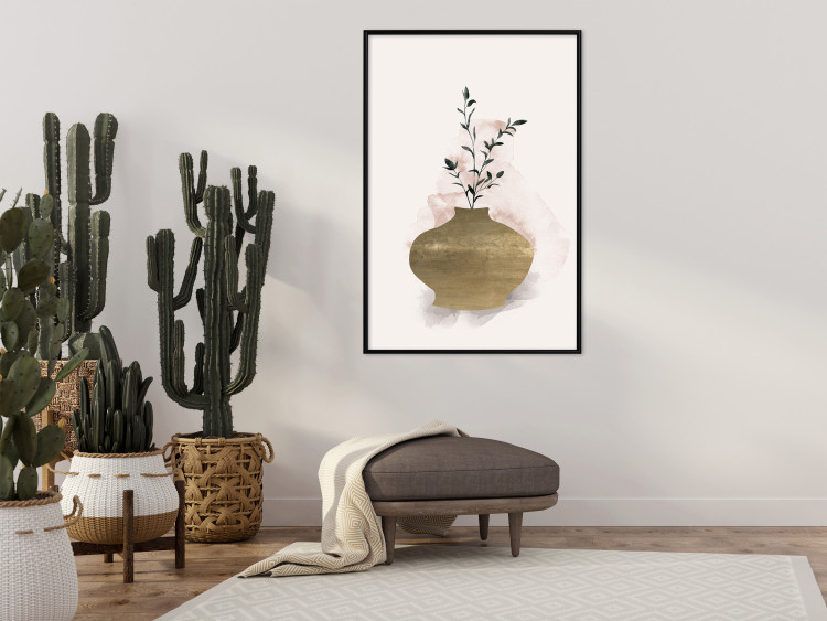 Wall Poster Golden Vase - a simple composition with green foliage in a vase on a beige background 136544 additionalImage 16