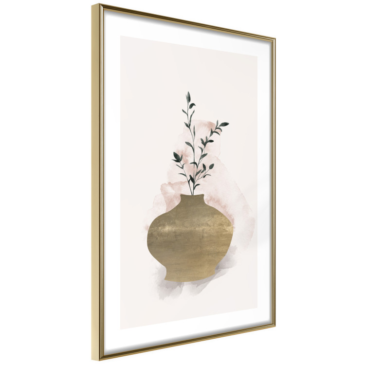 Wall Poster Golden Vase - a simple composition with green foliage in a vase on a beige background 136544 additionalImage 5