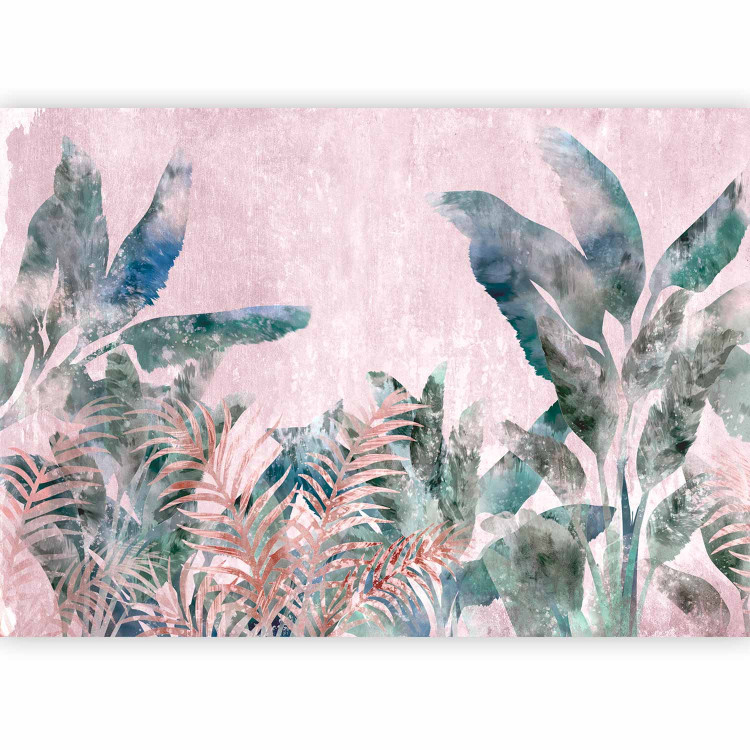 Wall Mural Leafy jungle - painted plant motif in bloom on pink background 138244 additionalImage 5