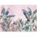 Wall Mural Leafy jungle - painted plant motif in bloom on pink background 138244 additionalThumb 5