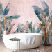 Wall Mural Leafy jungle - painted plant motif in bloom on pink background 138244 additionalThumb 8