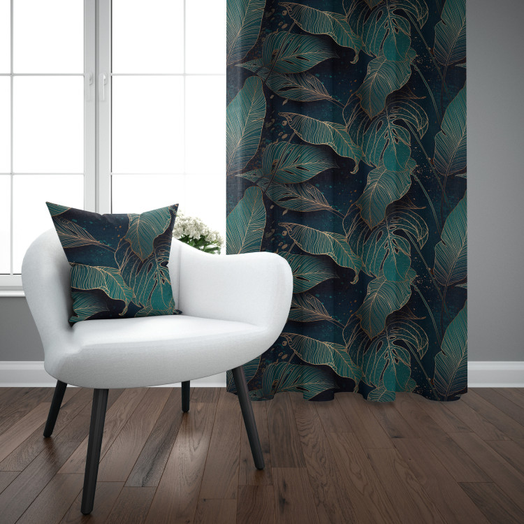 Decorative Curtain Botanical gold - a floral composition with monstera leaves 147144 additionalImage 2