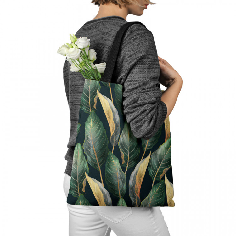 Shopping Bag Gold-green leaves - a floral pattern 147544 additionalImage 3