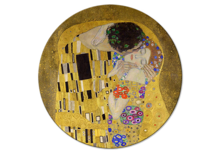 Round Canvas Kiss - Gustav Klimt - A Couple in Love in a Passionate Embrace 148744