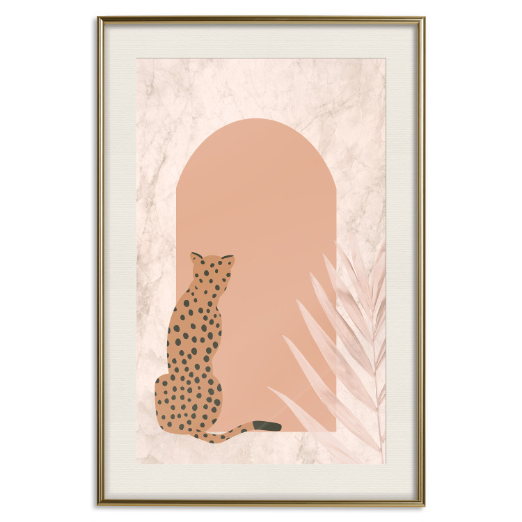 Wall Poster Crouching Cheetah - Predator With a Leaf of an Exotic Plant 148844 additionalImage 8