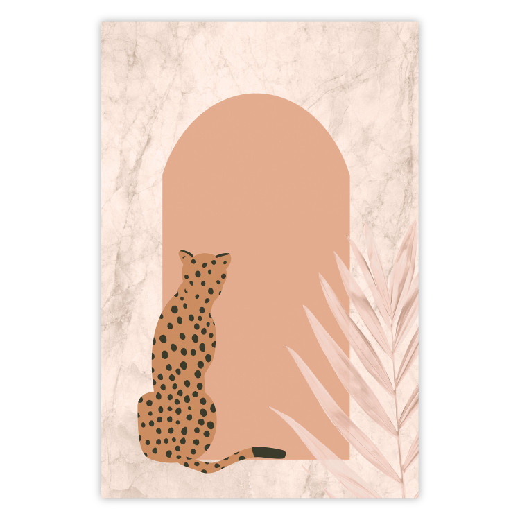 Wall Poster Crouching Cheetah - Predator With a Leaf of an Exotic Plant 148844