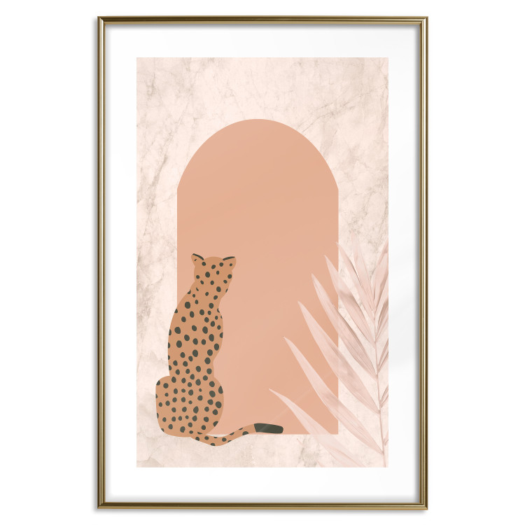 Wall Poster Crouching Cheetah - Predator With a Leaf of an Exotic Plant 148844 additionalImage 6