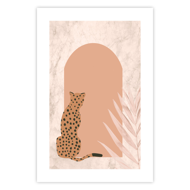 Wall Poster Crouching Cheetah - Predator With a Leaf of an Exotic Plant 148844 additionalImage 3
