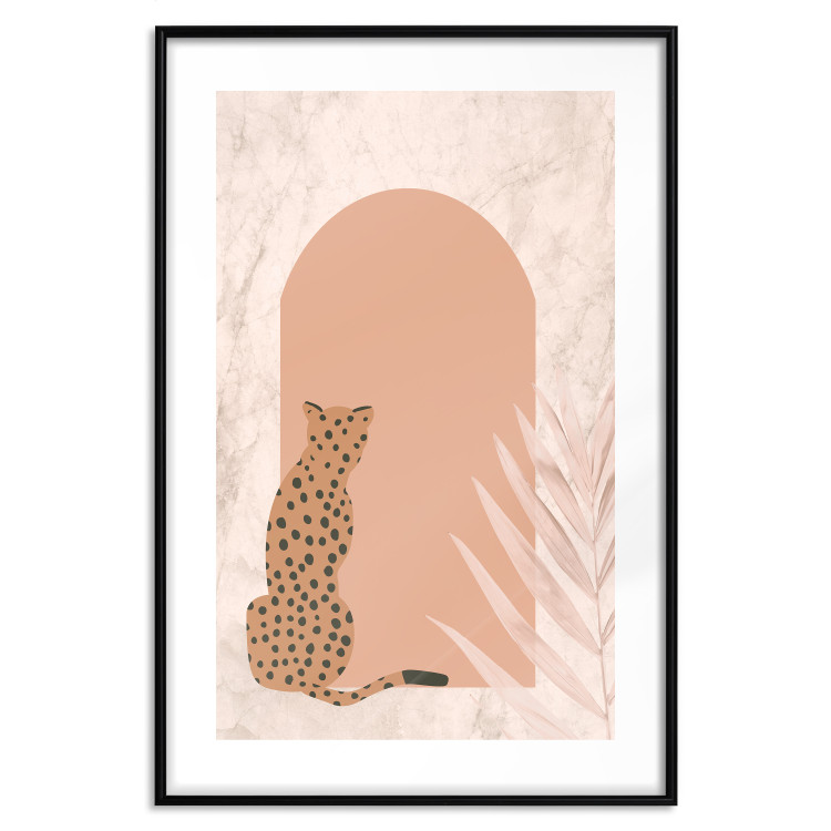 Wall Poster Crouching Cheetah - Predator With a Leaf of an Exotic Plant 148844 additionalImage 5