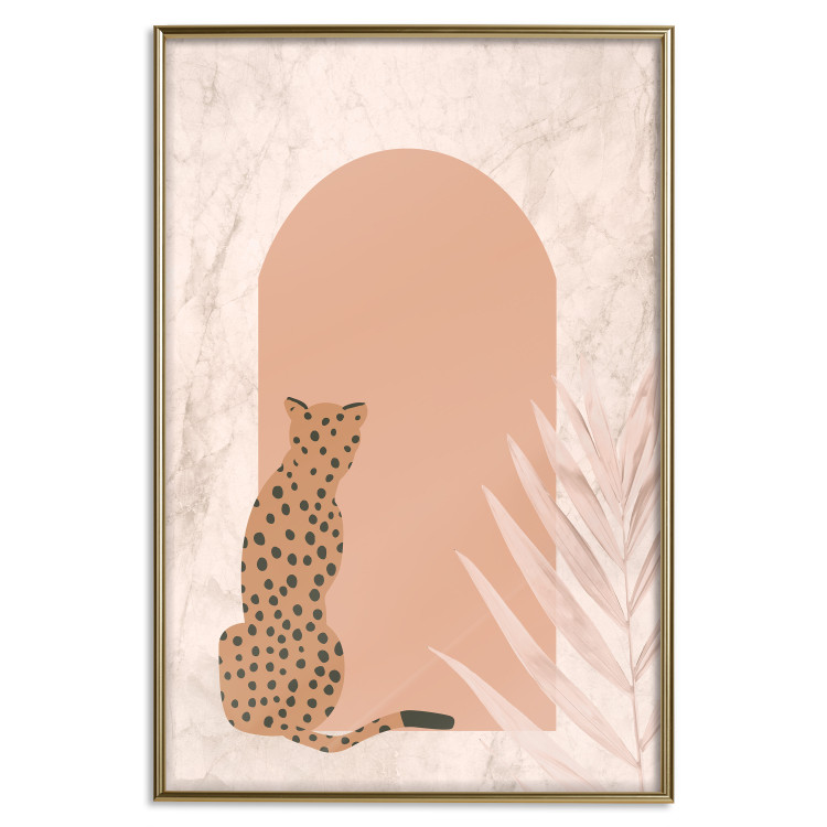 Wall Poster Crouching Cheetah - Predator With a Leaf of an Exotic Plant 148844 additionalImage 4