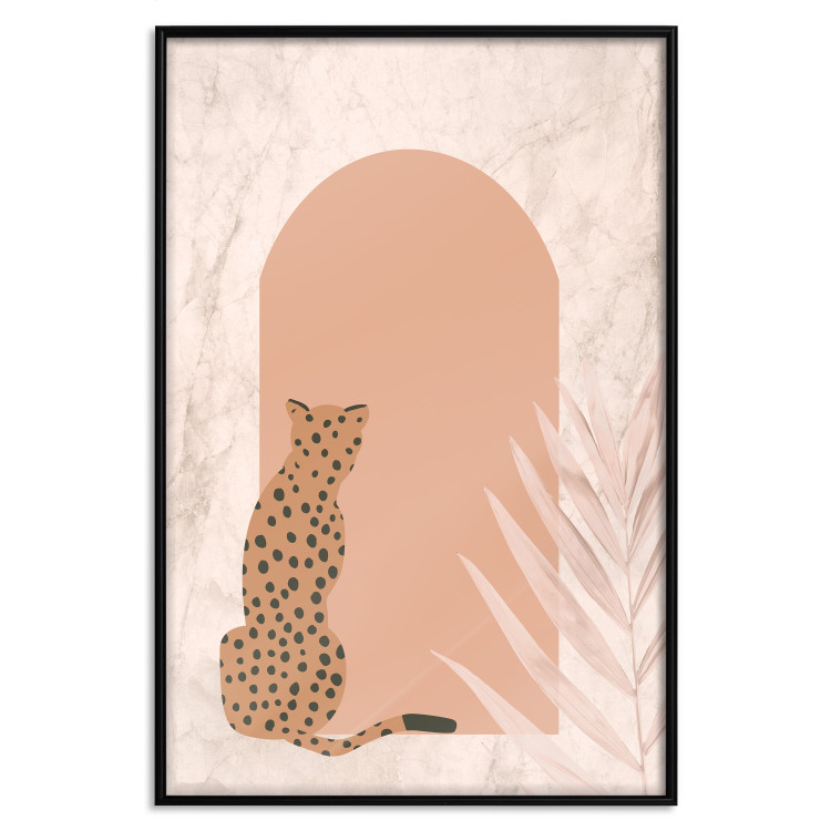 Wall Poster Crouching Cheetah - Predator With a Leaf of an Exotic Plant 148844 additionalImage 2