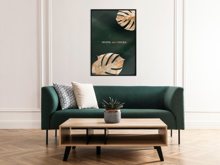 Poster Mystical Monstera - Decorated Exotic Leaves on a Dark Green Background 149244 additionalImage 15