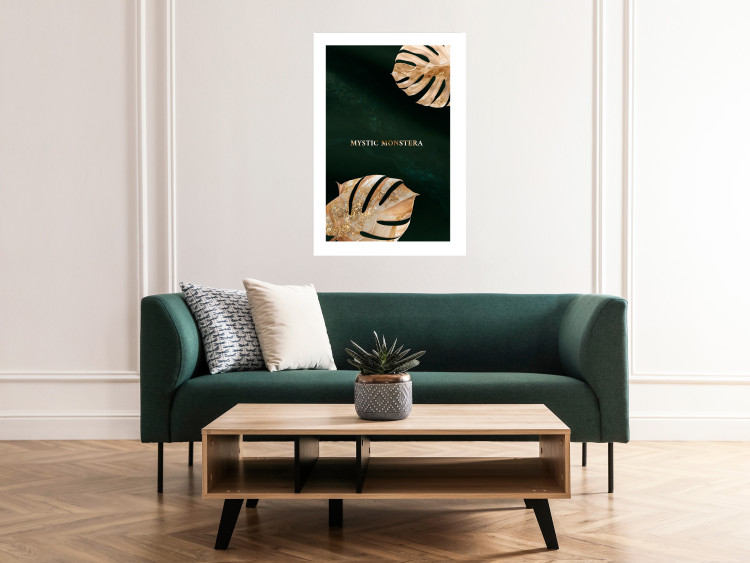 Poster Mystical Monstera - Decorated Exotic Leaves on a Dark Green Background 149244 additionalImage 14