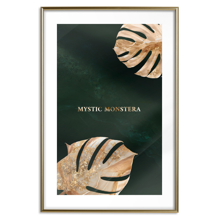 Poster Mystical Monstera - Decorated Exotic Leaves on a Dark Green Background 149244 additionalImage 25
