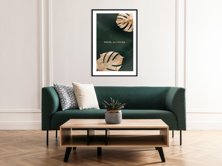 Poster Mystical Monstera - Decorated Exotic Leaves on a Dark Green Background 149244 additionalImage 16