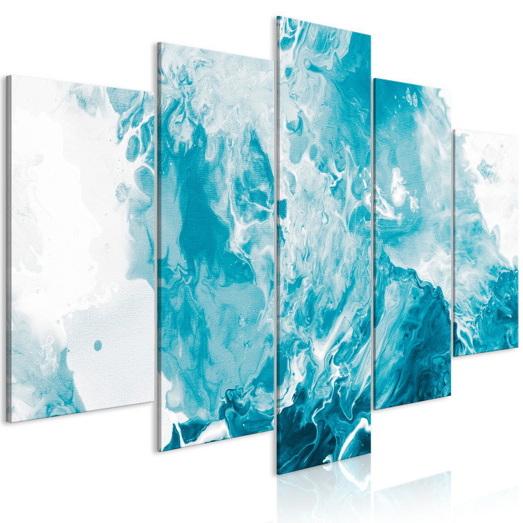 Canvas Art Print Abstract Blue - Sea Foamy Waves Resembling Marble 151844 additionalImage 2