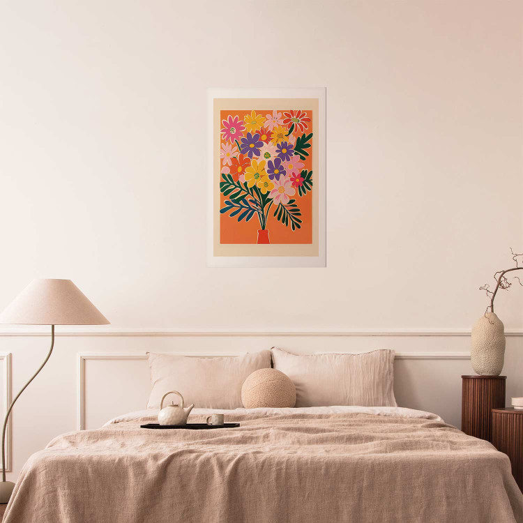 Wall Poster Bouquet of Flowers - A Colorful Composition on an Orange Background 159944 additionalImage 25