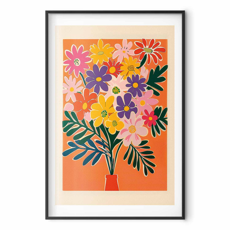 Wall Poster Bouquet of Flowers - A Colorful Composition on an Orange Background 159944 additionalImage 17