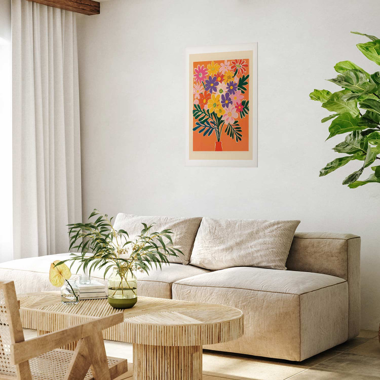 Wall Poster Bouquet of Flowers - A Colorful Composition on an Orange Background 159944 additionalImage 22