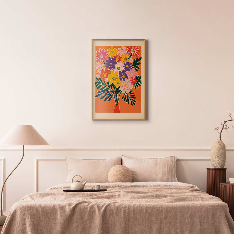 Wall Poster Bouquet of Flowers - A Colorful Composition on an Orange Background 159944 additionalImage 12