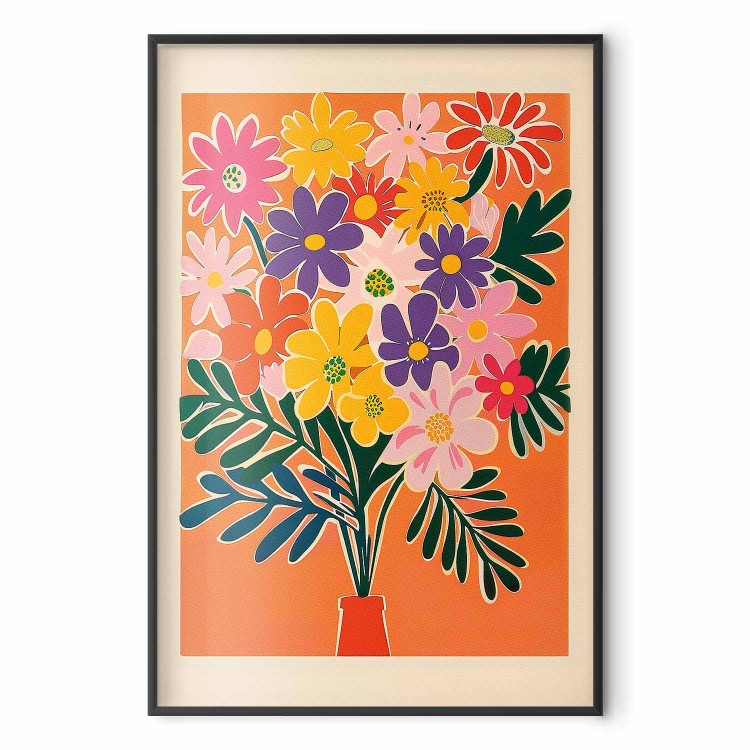 Wall Poster Bouquet of Flowers - A Colorful Composition on an Orange Background 159944 additionalImage 4