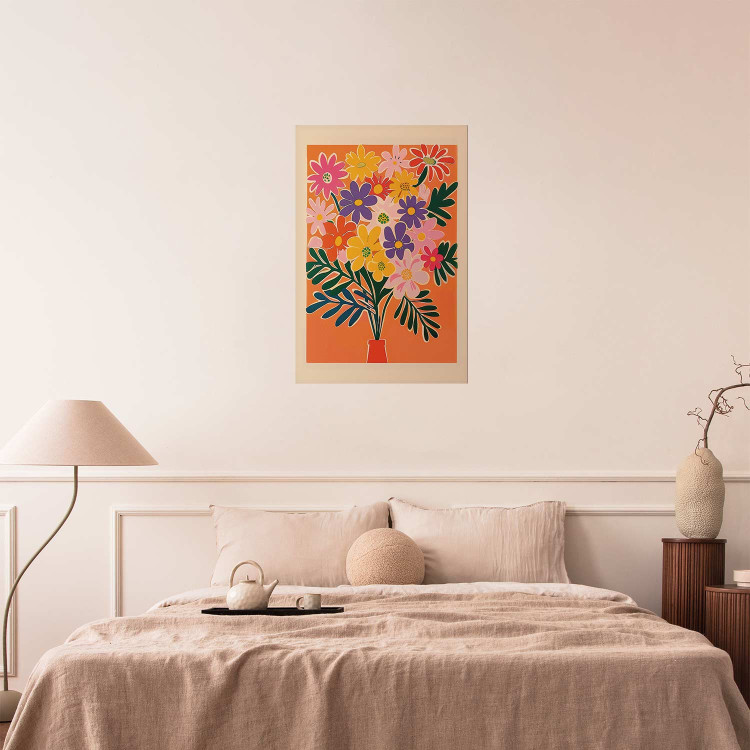 Wall Poster Bouquet of Flowers - A Colorful Composition on an Orange Background 159944 additionalImage 10