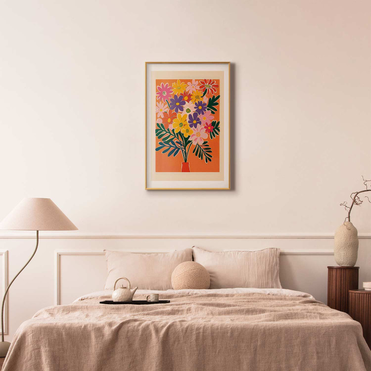 Wall Poster Bouquet of Flowers - A Colorful Composition on an Orange Background 159944 additionalImage 27
