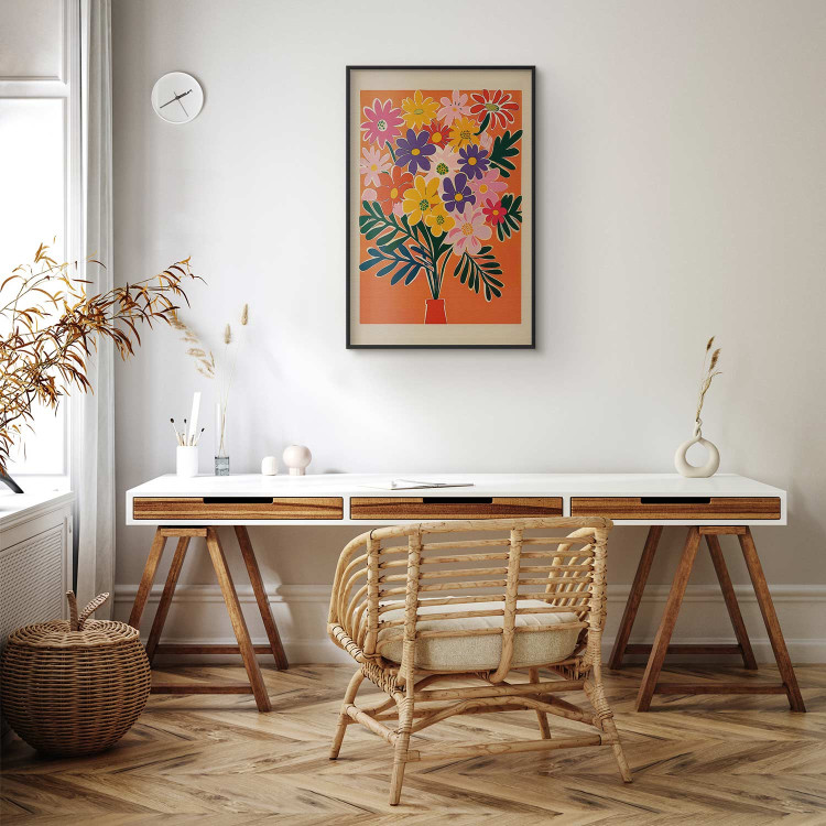 Wall Poster Bouquet of Flowers - A Colorful Composition on an Orange Background 159944 additionalImage 14