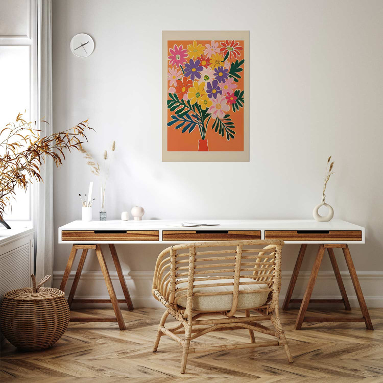 Wall Poster Bouquet of Flowers - A Colorful Composition on an Orange Background 159944 additionalImage 13