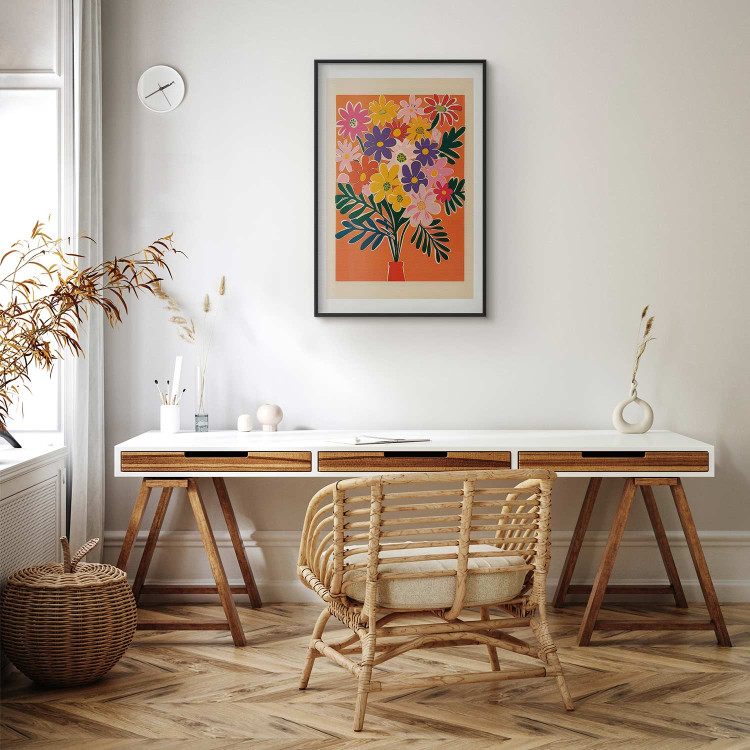 Wall Poster Bouquet of Flowers - A Colorful Composition on an Orange Background 159944 additionalImage 29