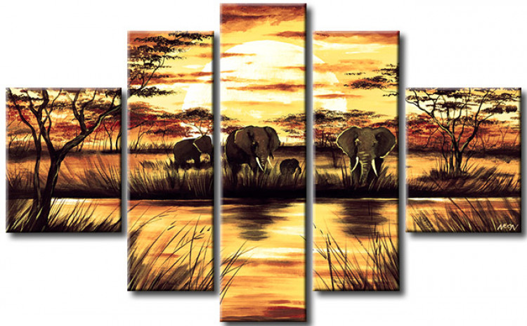 Canvas Print Elephant family by the watering place 49644