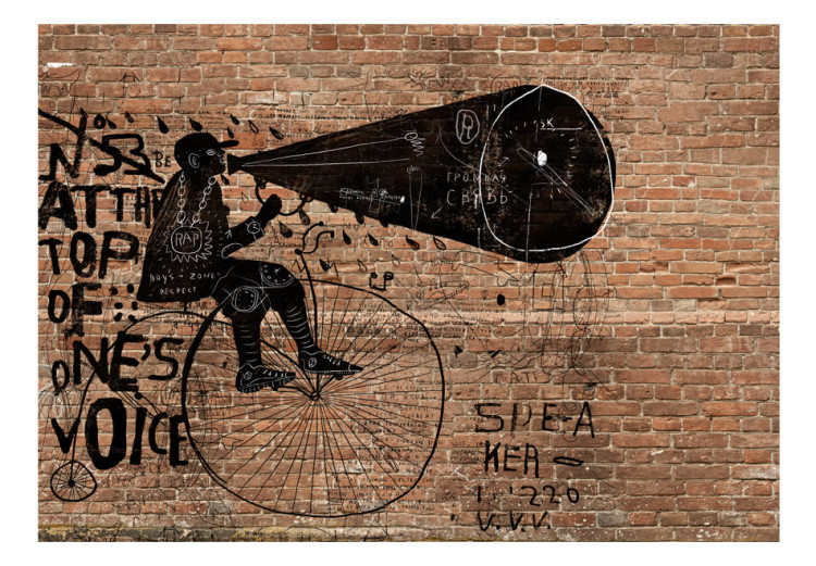 Wall Mural News - Graphic Figure of a Man on an Old Bicycle against a Wall Background 65544 additionalImage 1