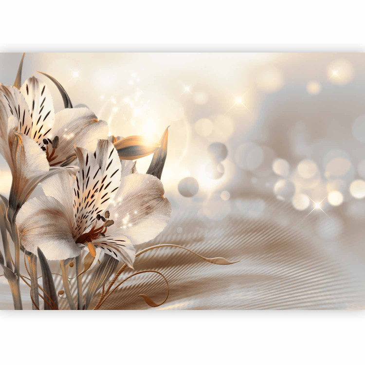 Photo Wallpaper Creamy motif - lily flowers in morning glow on striped background 81944 additionalImage 5