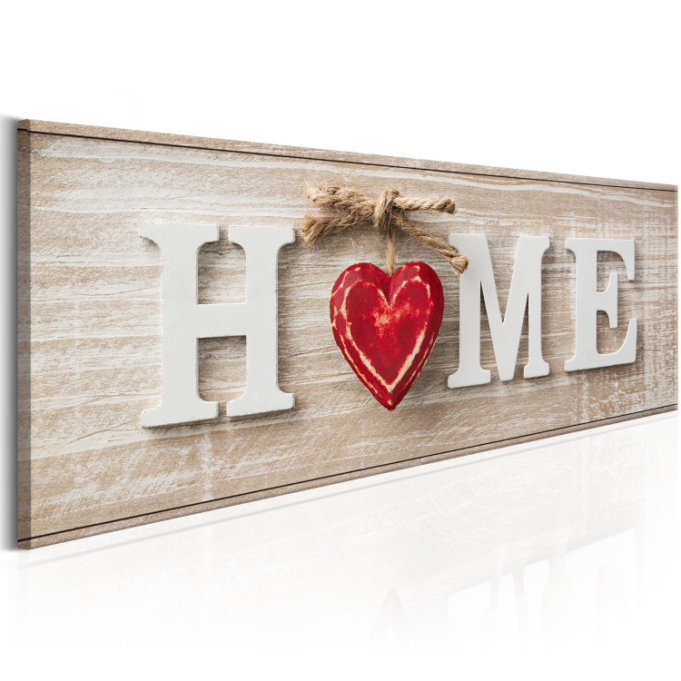 Canvas Charm of Retro Home (1-part) - Text with Heart on Wooden Background 94844 additionalImage 2