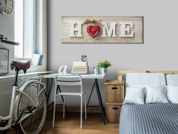 Canvas Charm of Retro Home (1-part) - Text with Heart on Wooden Background 94844 additionalImage 3