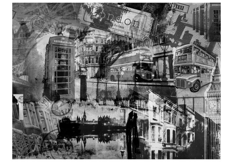 Photo Wallpaper London - black and white collage with architectural and automotive elements 97044 additionalImage 1